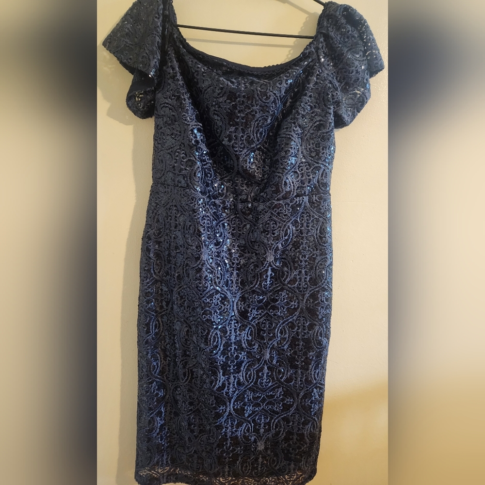 Ralph Lauren Blue Drape Sleeve Cocktail Dress